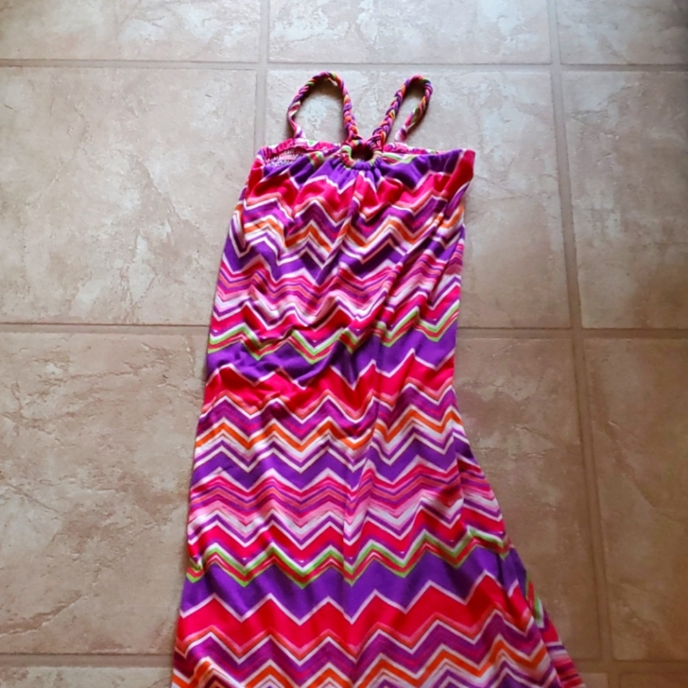 Long kids dress.  Purple, green, pink, white.Small